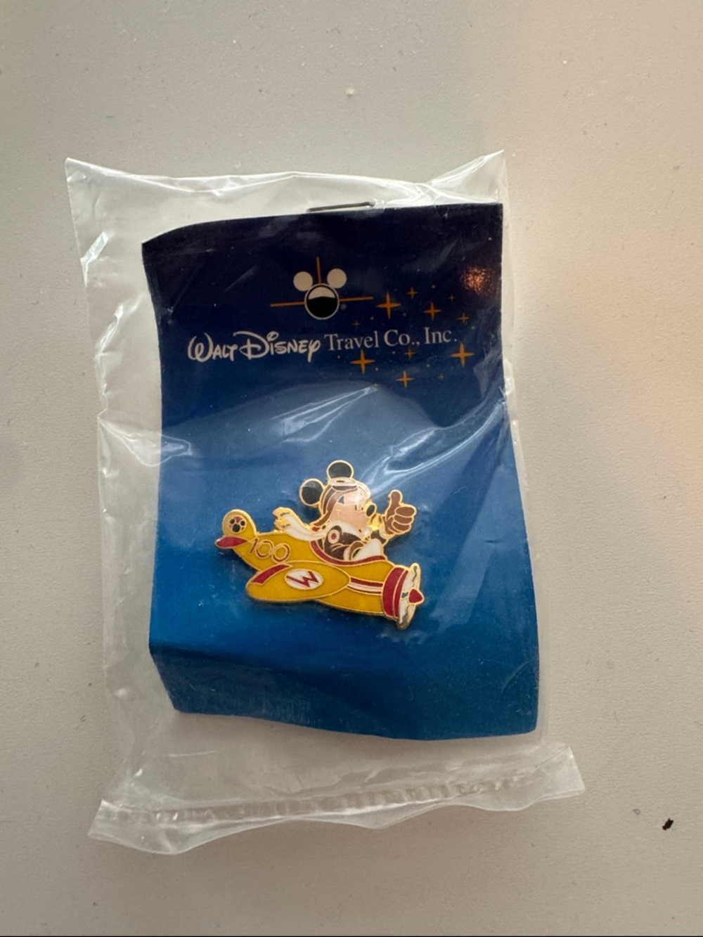 Walt Disney Travel Co. Mickey Mouse Airplane Enamel Pin - Yellow & Red 100 year